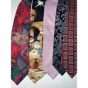 Lot of‎ 5 Mens Neck Ties Various Colors Bravini Ketch Van Heusen RM Style